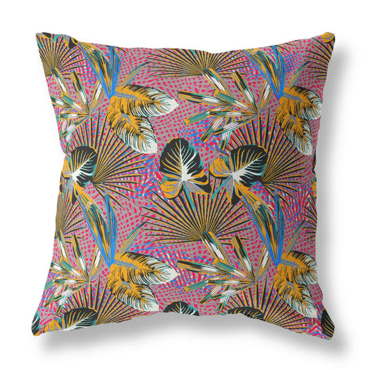 16?ǥ Magenta Gold Tropical Indoor Outdoor Throw Pillow