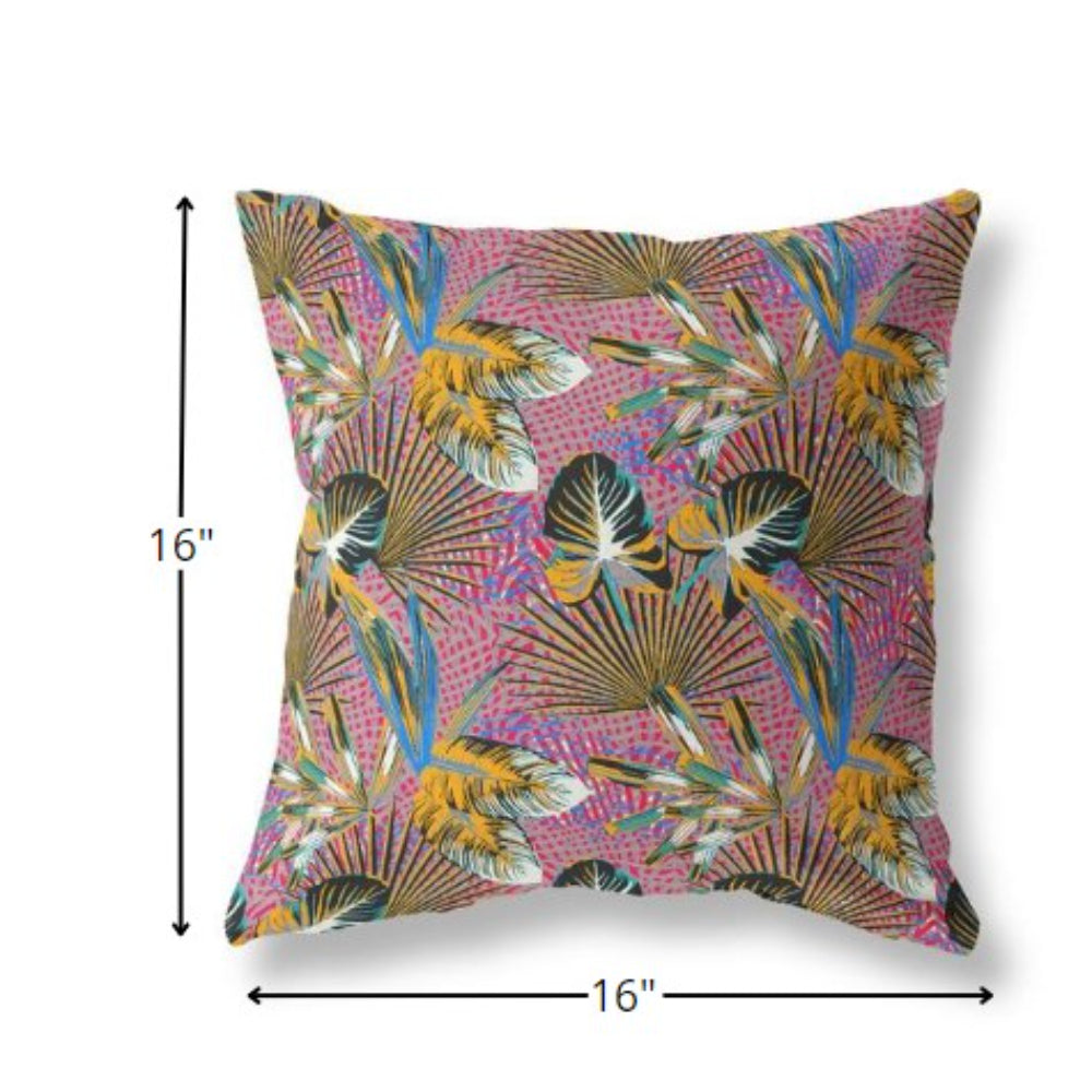 16?ǥ Magenta Gold Tropical Indoor Outdoor Throw Pillow