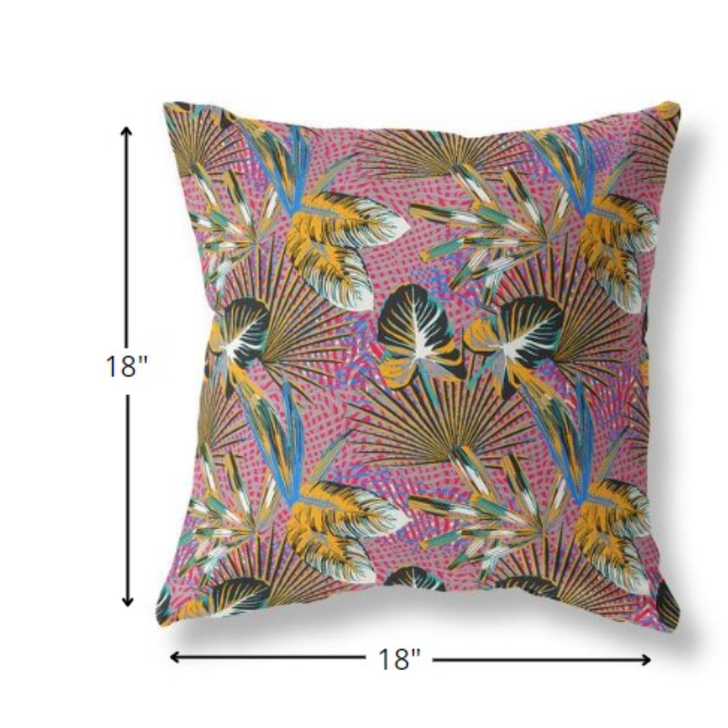 18” Magenta Gold Tropical Indoor Outdoor Throw Pillow