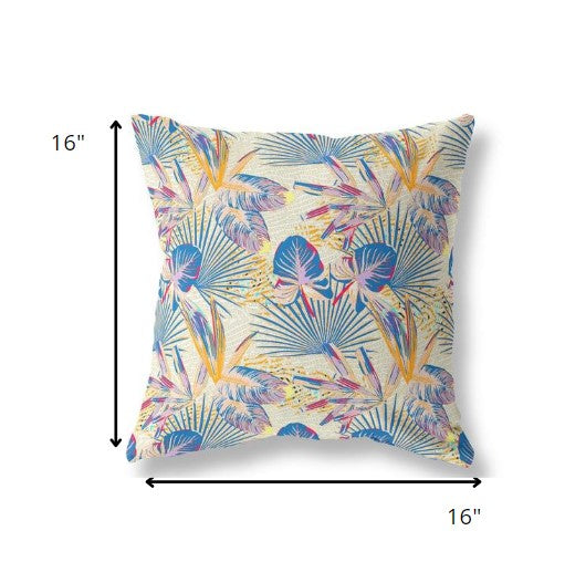 16?ǥ Blue Cream Tropical Indoor Outdoor Throw Pillow