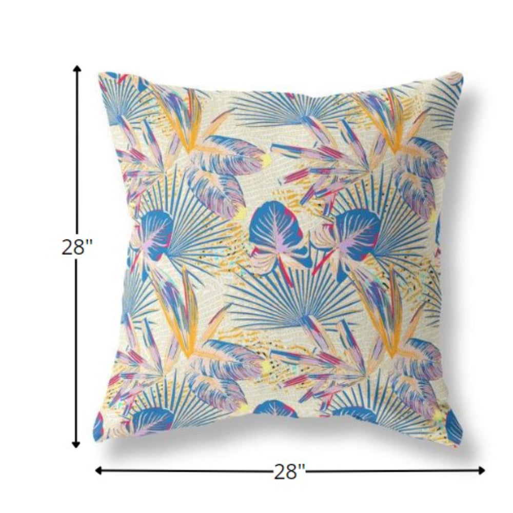 18” Blue Cream Tropical Indoor Outdoor Throw Pillow