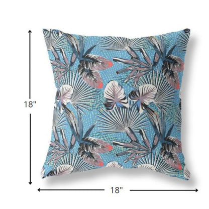 18” Black Blue Tropical Indoor Outdoor Throw Pillow