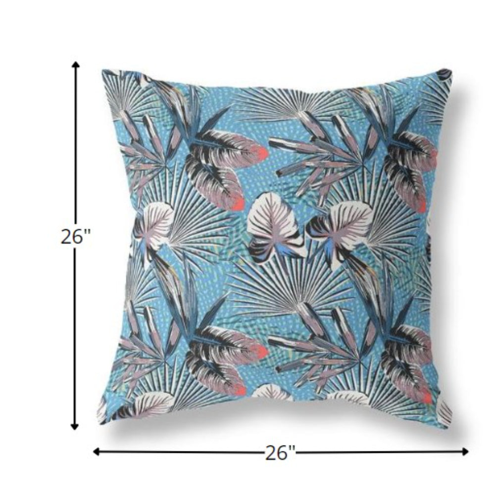 18” Black Blue Tropical Indoor Outdoor Throw Pillow