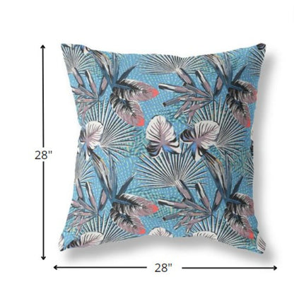 18” Black Blue Tropical Indoor Outdoor Throw Pillow