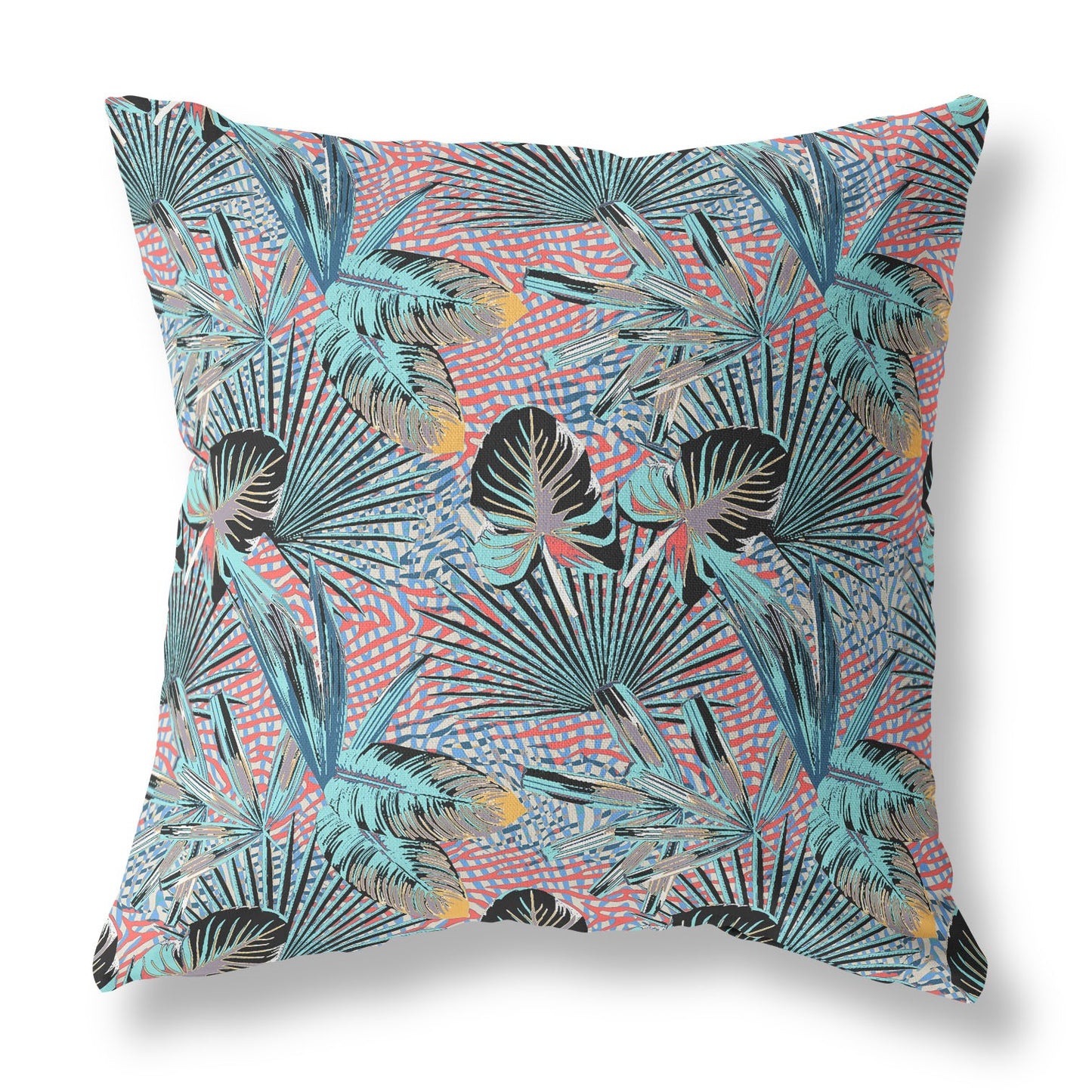 16?ǥ Aqua Red Tropical Indoor Outdoor Throw Pillow