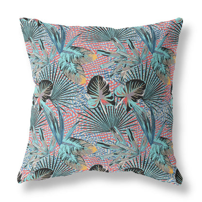 18” Aqua Red Tropical Indoor Outdoor Throw Pillow