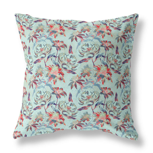 16?ǥ Red Aqua Roses Indoor Outdoor Throw Pillow