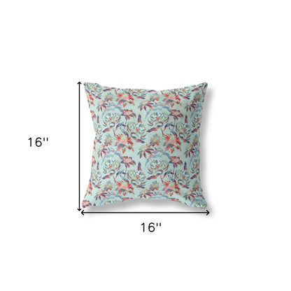 16?ǥ Red Aqua Roses Indoor Outdoor Throw Pillow