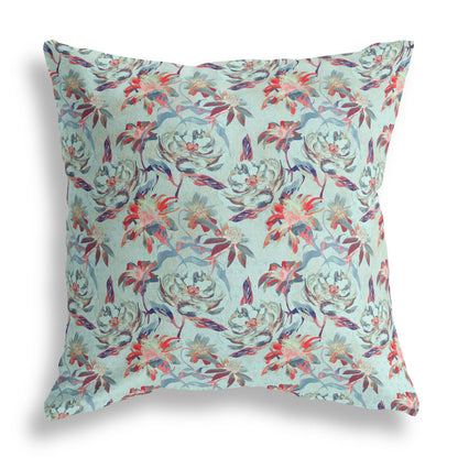 16?ǥ Red Aqua Roses Indoor Outdoor Throw Pillow