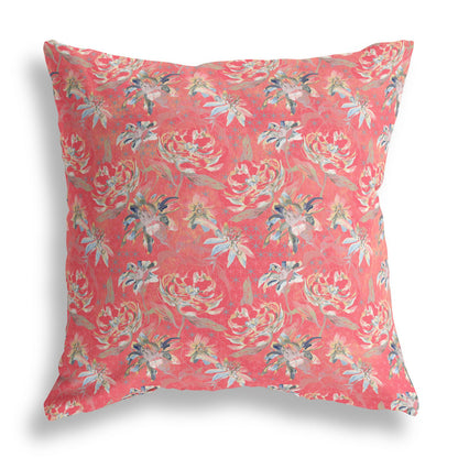 18” Salmon Red Roses Indoor Outdoor Throw Pillow