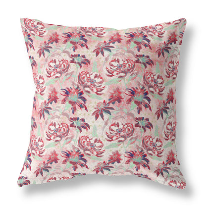 16” Red White Roses Indoor Outdoor Throw Pillow