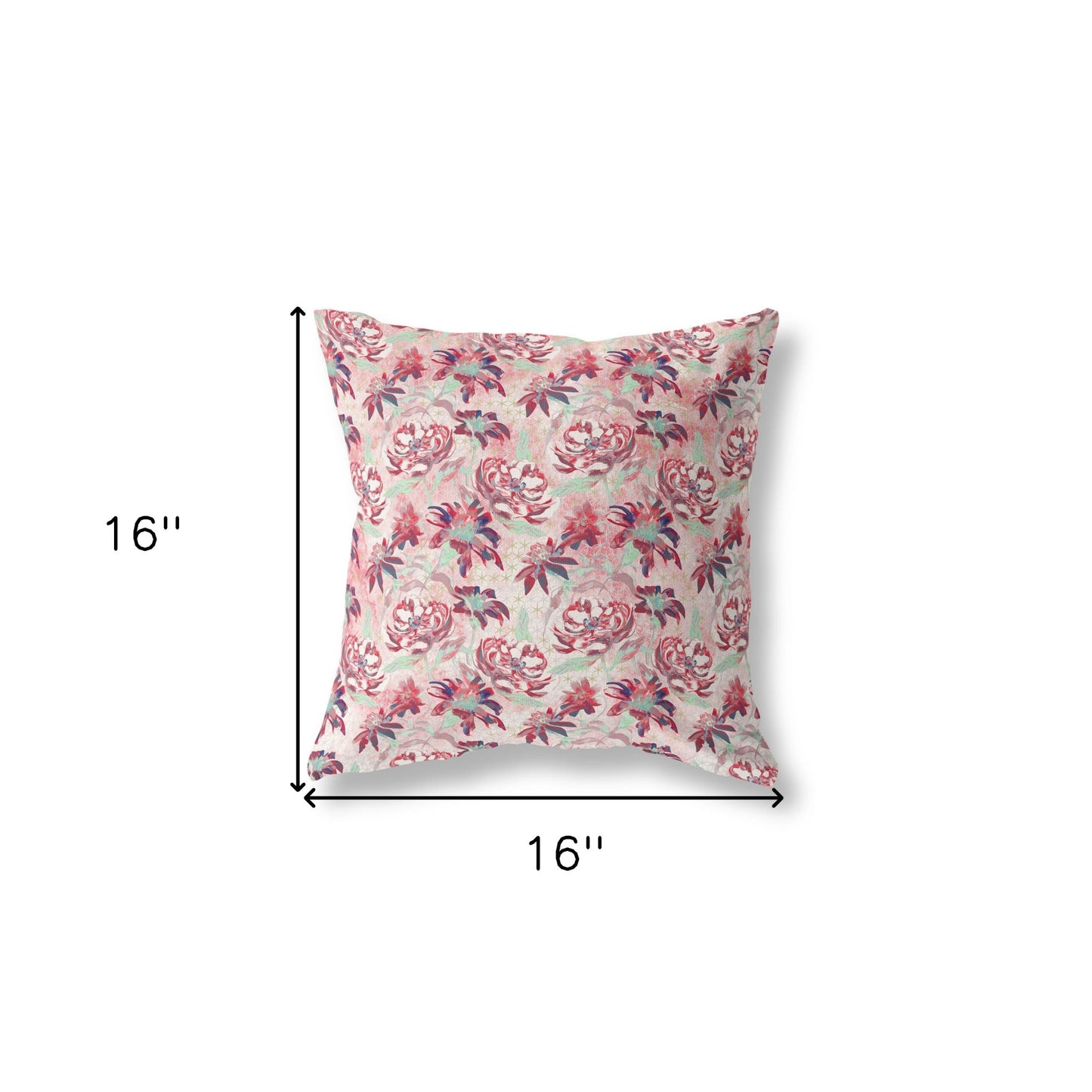 16” Red White Roses Indoor Outdoor Throw Pillow