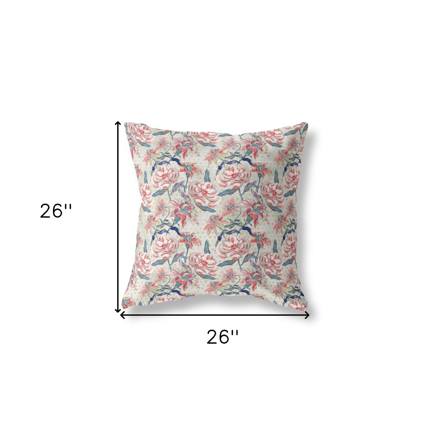 18” Red Pale Green Roses Indoor Outdoor Throw Pillow