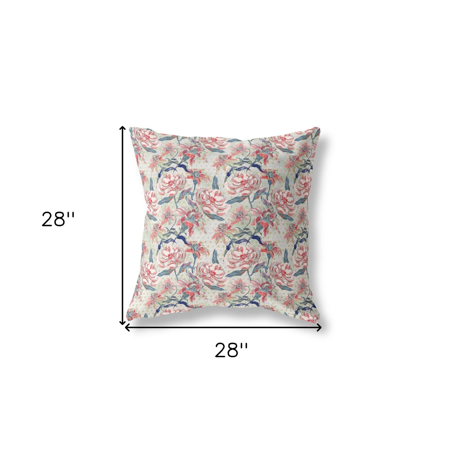 18” Red Pale Green Roses Indoor Outdoor Throw Pillow