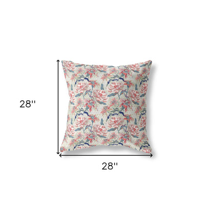 18” Red Pale Green Roses Indoor Outdoor Throw Pillow