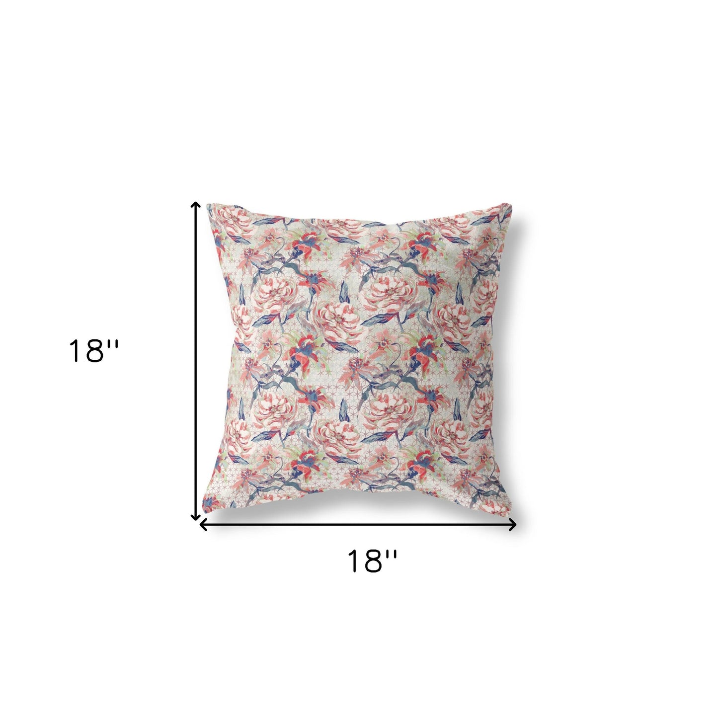 18” Red Light Indigo Roses Indoor Outdoor Throw Pillow