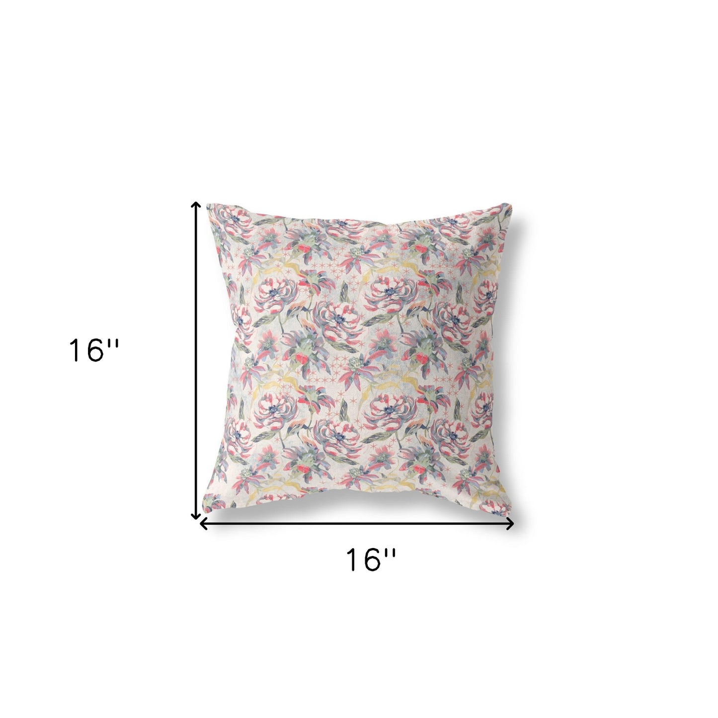 16” Pink Yellow Roses Indoor Outdoor Throw Pillow