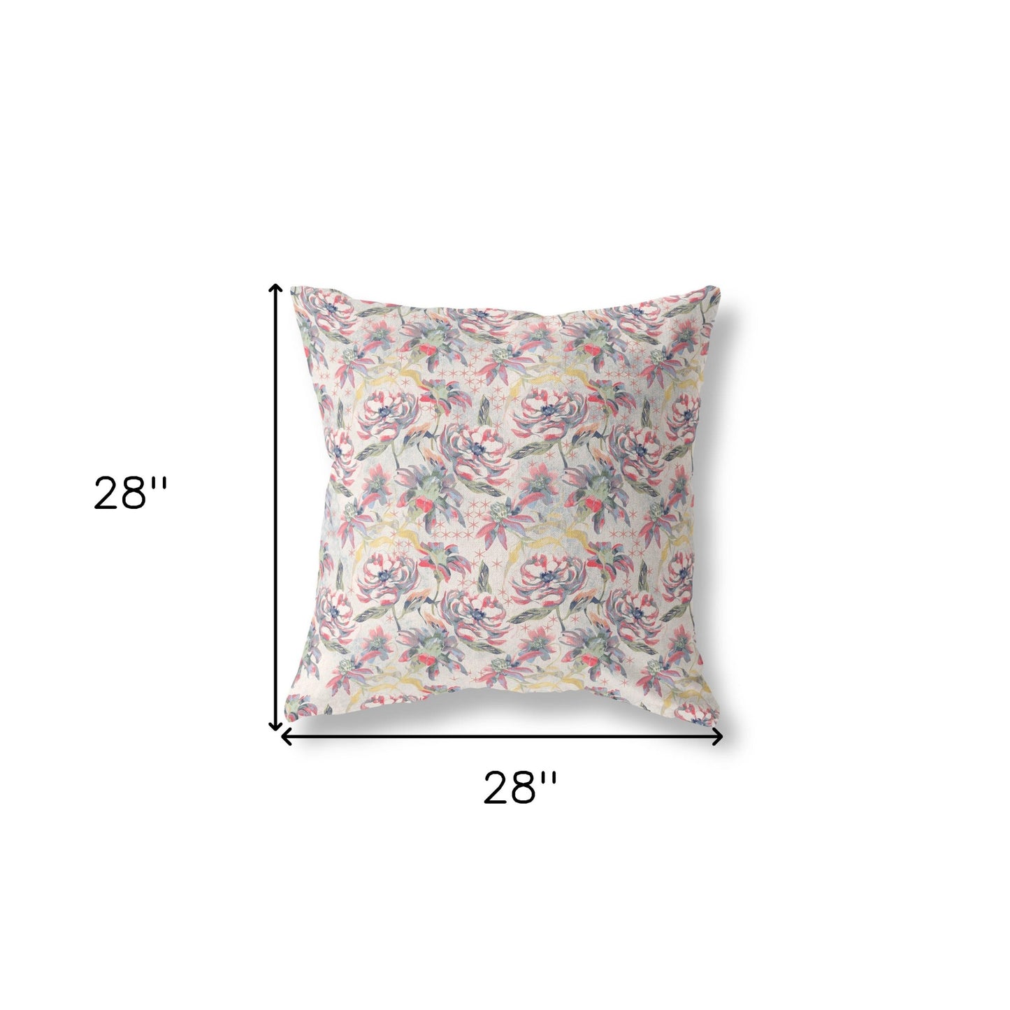 18” Pink Yellow Roses Indoor Outdoor Throw Pillow