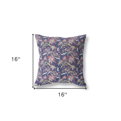 16” Midnight Blue Roses Indoor Outdoor Throw Pillow