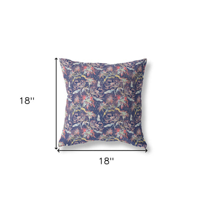 18” Midnight Blue Roses Indoor Outdoor Throw Pillow