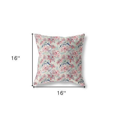 16?ǥ Light Green Red Roses Indoor Outdoor Throw Pillow