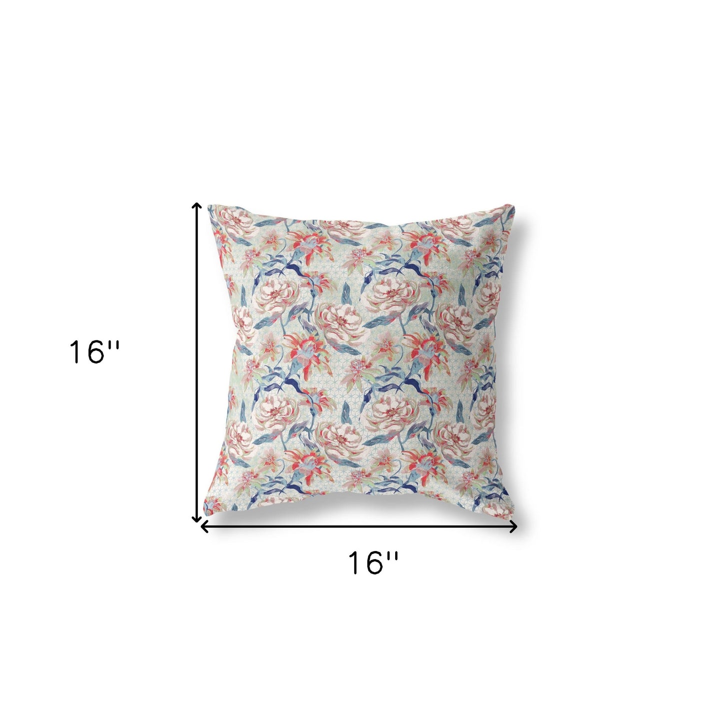 16” Red Indigo Roses Indoor Outdoor Throw Pillow