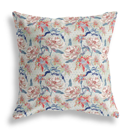 16” Red Indigo Roses Indoor Outdoor Throw Pillow