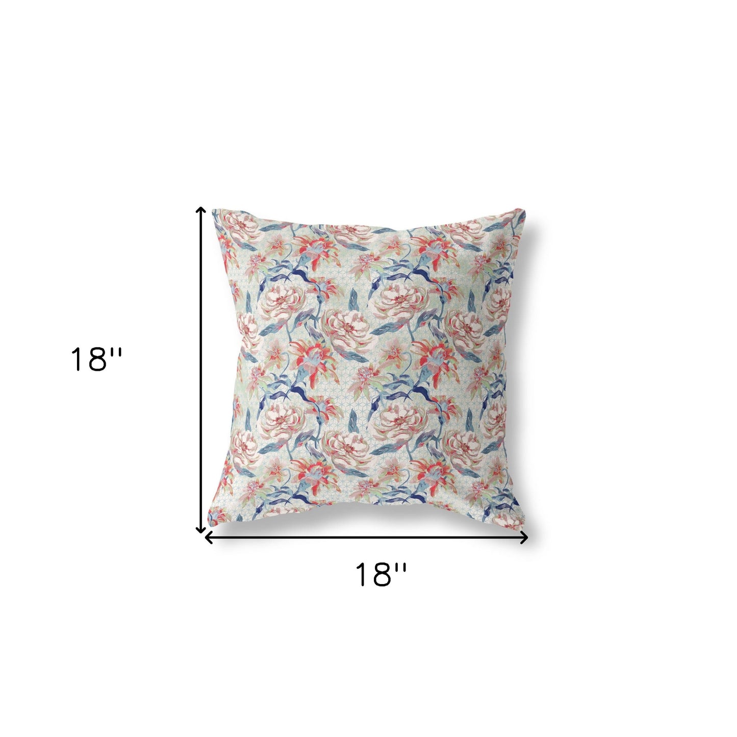 18” Red Indigo Roses Indoor Outdoor Throw Pillow