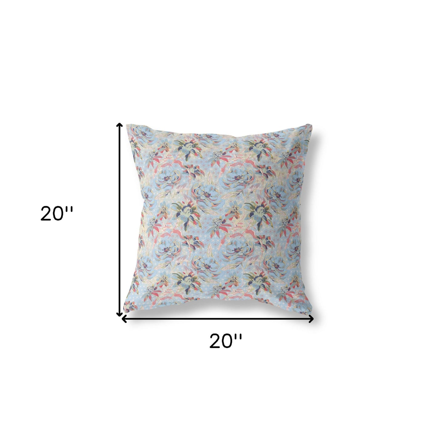 18” Light Blue Red Roses Indoor Outdoor Throw Pillow