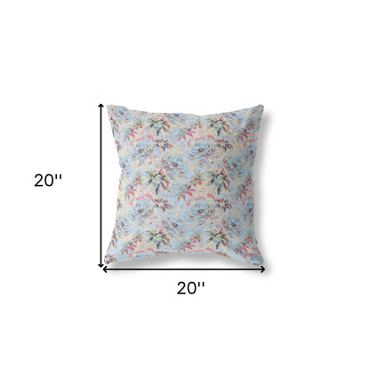 18” Light Blue Red Roses Indoor Outdoor Throw Pillow