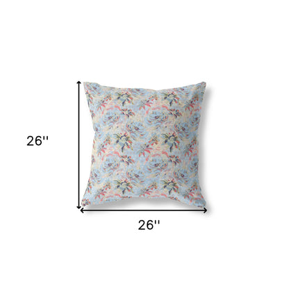 18” Light Blue Red Roses Indoor Outdoor Throw Pillow