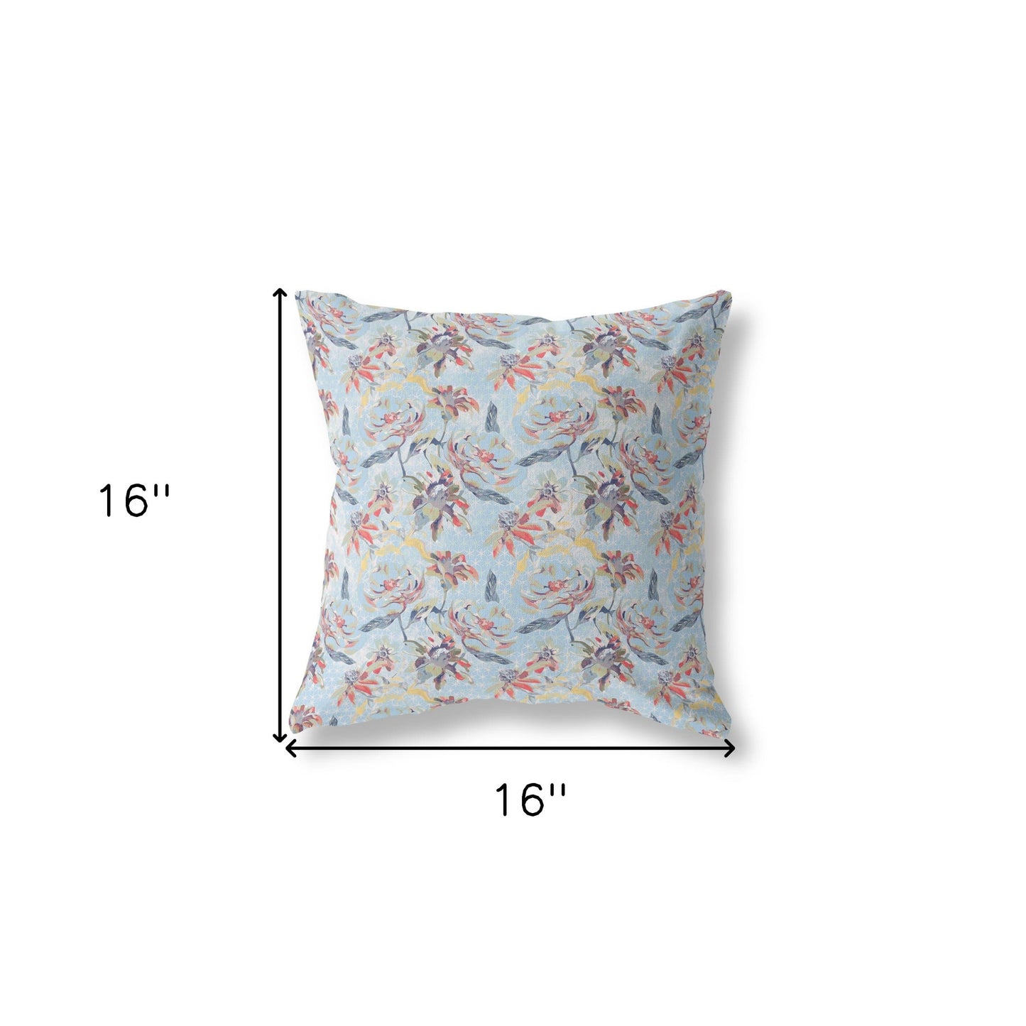 16” Sky Blue Red Roses Indoor Outdoor Throw Pillow