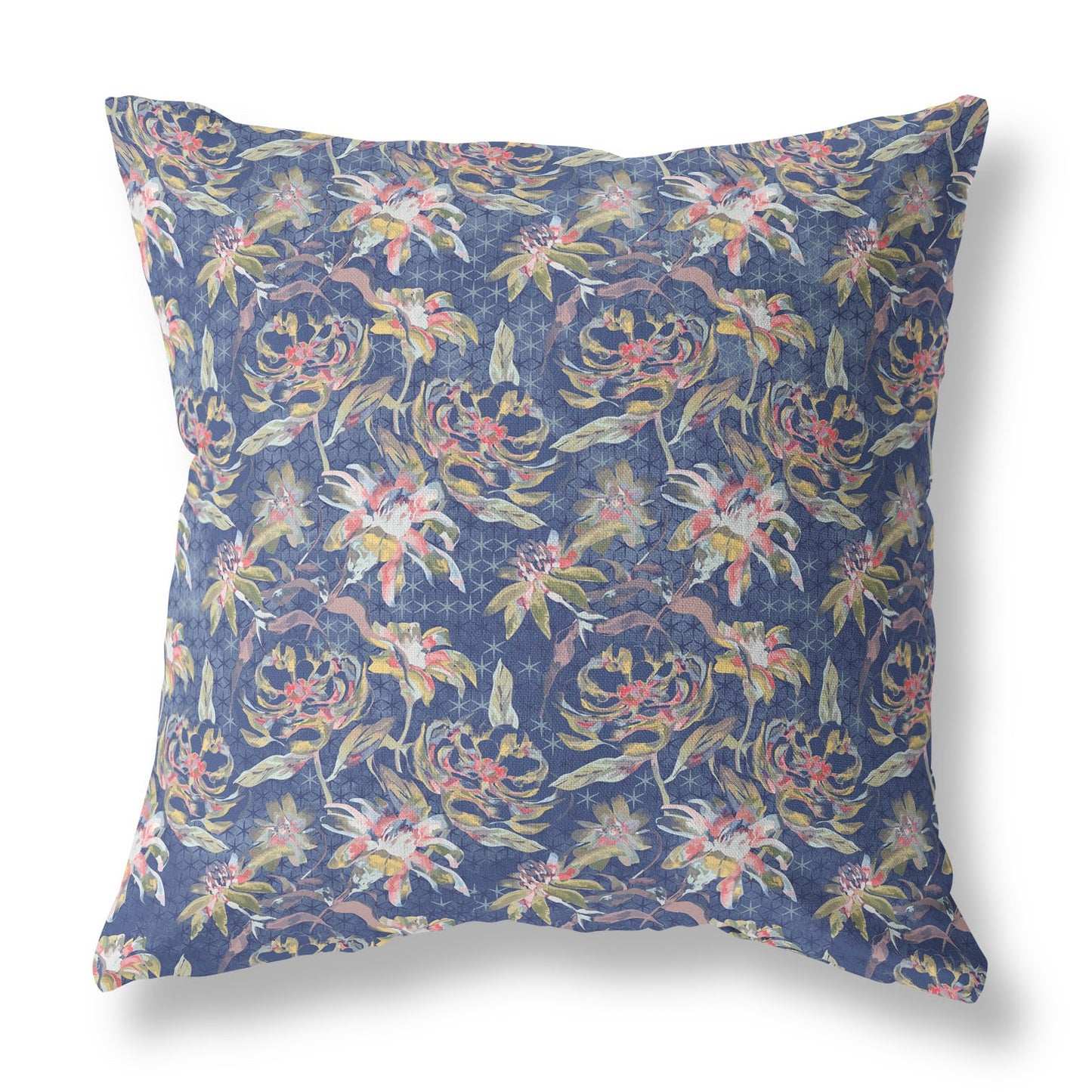 16” Blue Yellow Roses Indoor Outdoor Throw Pillow