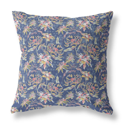 16” Blue Yellow Roses Indoor Outdoor Throw Pillow