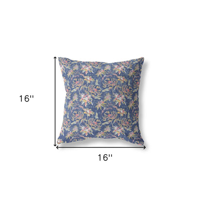 16” Blue Yellow Roses Indoor Outdoor Throw Pillow