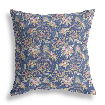 16” Blue Yellow Roses Indoor Outdoor Throw Pillow