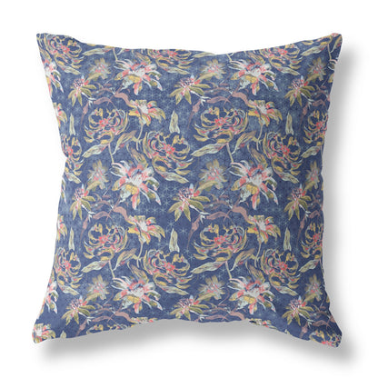 18” Blue Yellow Roses Indoor Outdoor Throw Pillow