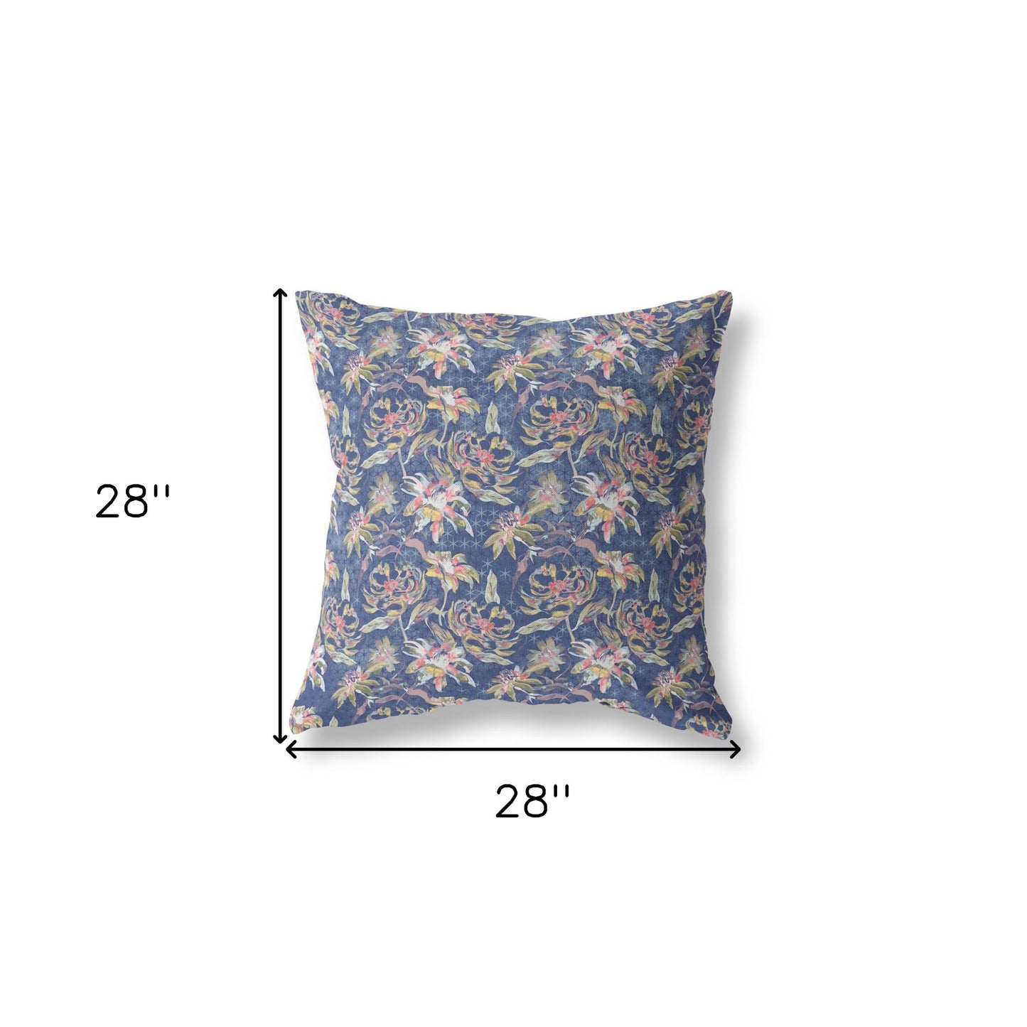 18” Blue Yellow Roses Indoor Outdoor Throw Pillow