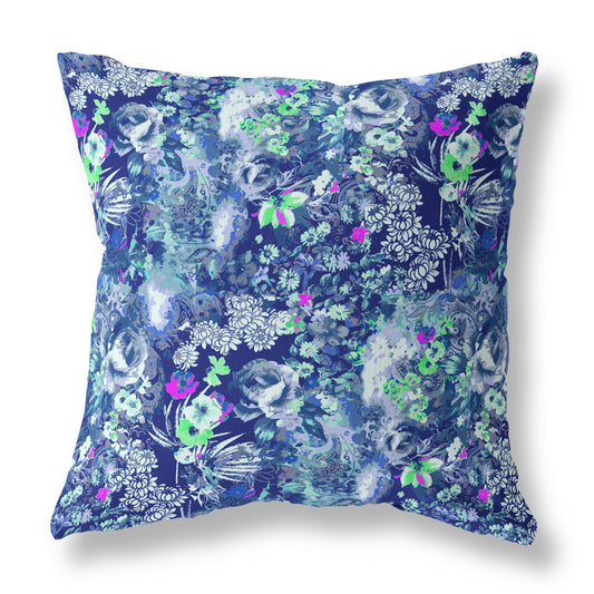 16" Purple Blue Springtime Indoor Outdoor Throw Pillow