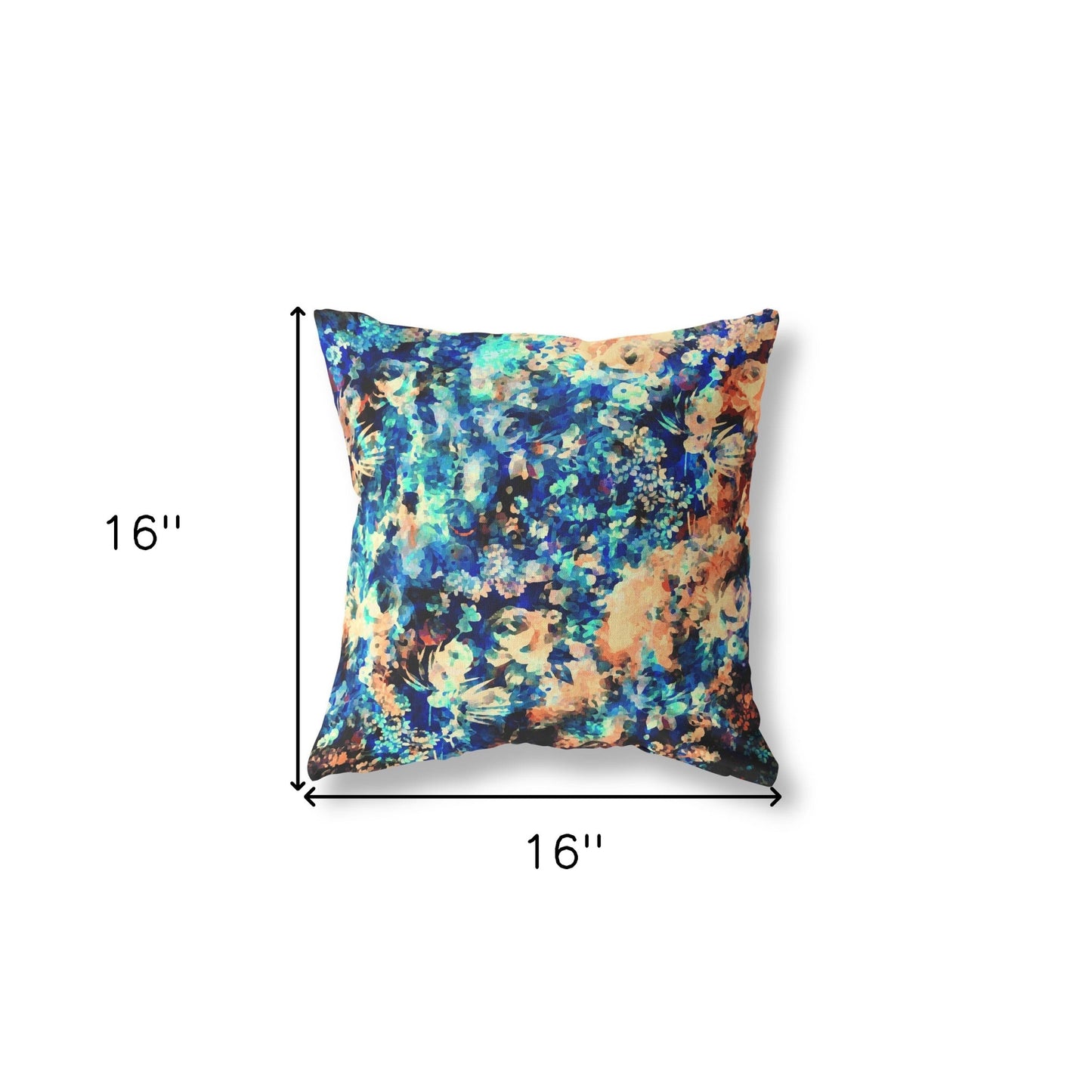 16" Orange Blue Springtime Indoor Outdoor Throw Pillow