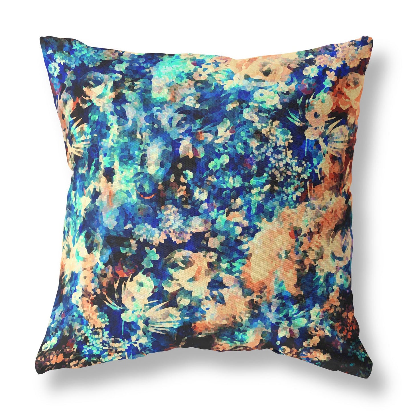 18" Orange Blue Springtime Indoor Outdoor Throw Pillow