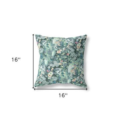 16" Green Black Springtime Indoor Outdoor Throw Pillow