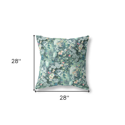 18" Green Black Springtime Indoor Outdoor Throw Pillow