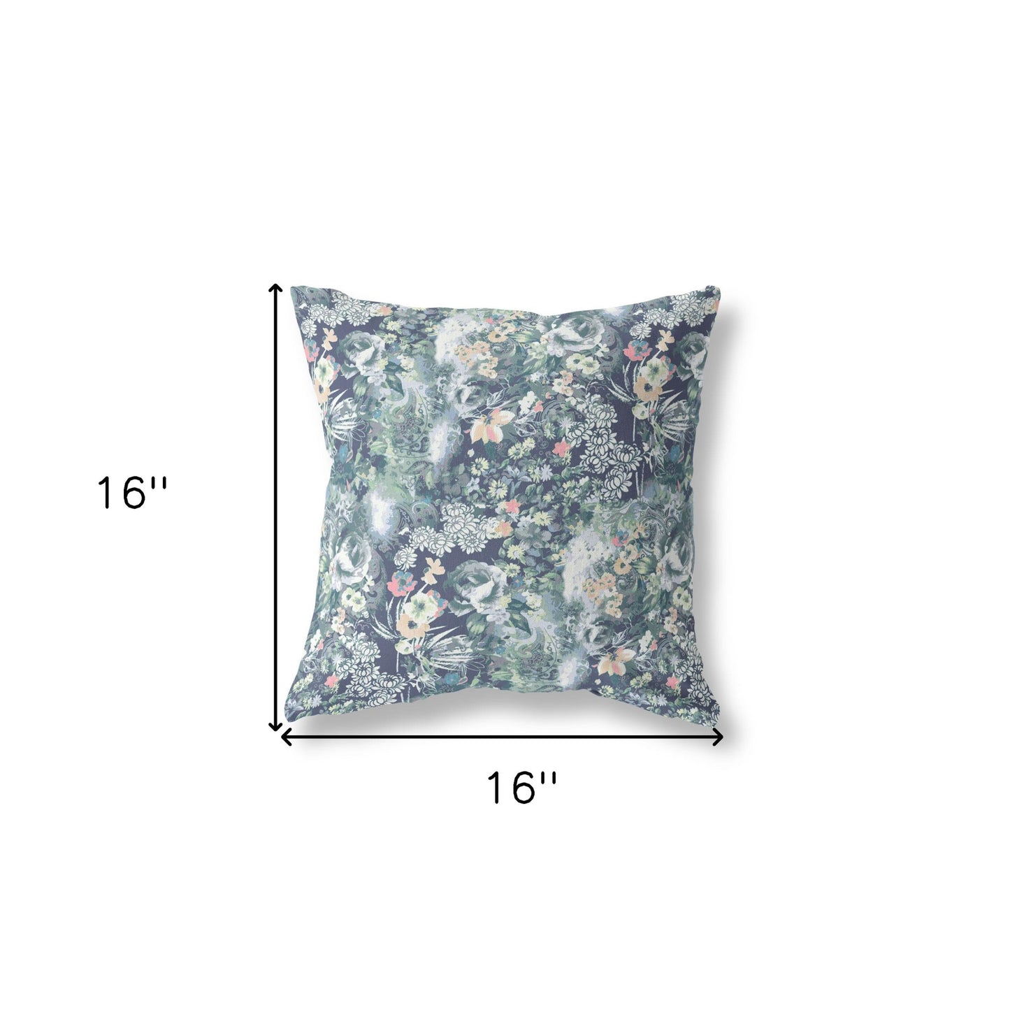 16" Gray Indigo Springtime Indoor Outdoor Throw Pillow