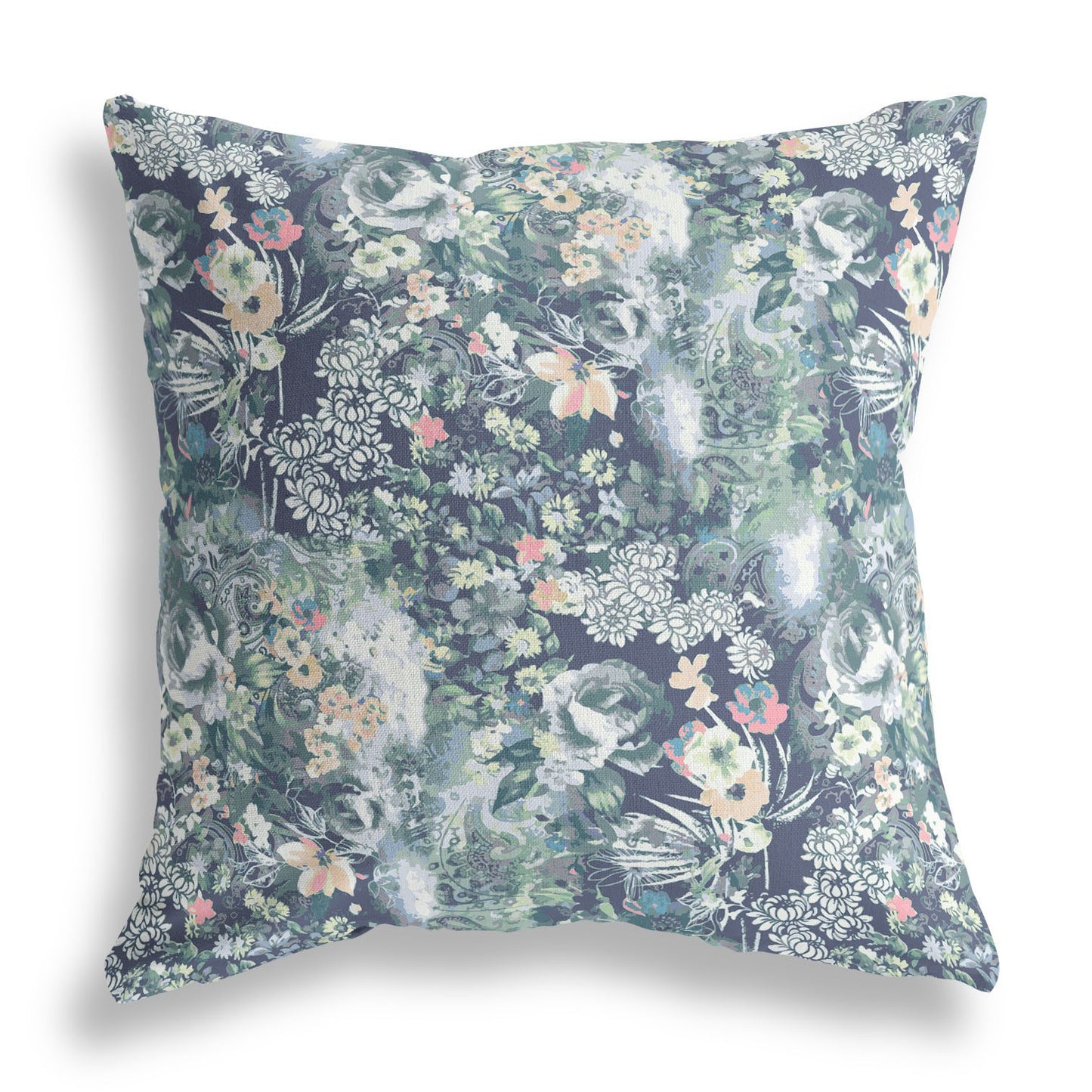 18" Gray Indigo Springtime Indoor Outdoor Throw Pillow