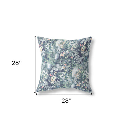 18" Gray Indigo Springtime Indoor Outdoor Throw Pillow