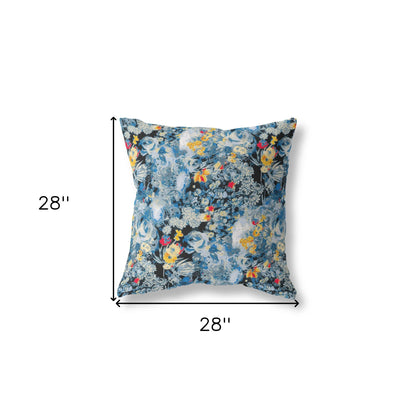 18" Blue Yellow Springtime Indoor Outdoor Throw Pillow