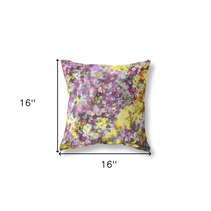 16" Purple Yellow Springtime Indoor Outdoor Throw Pillow