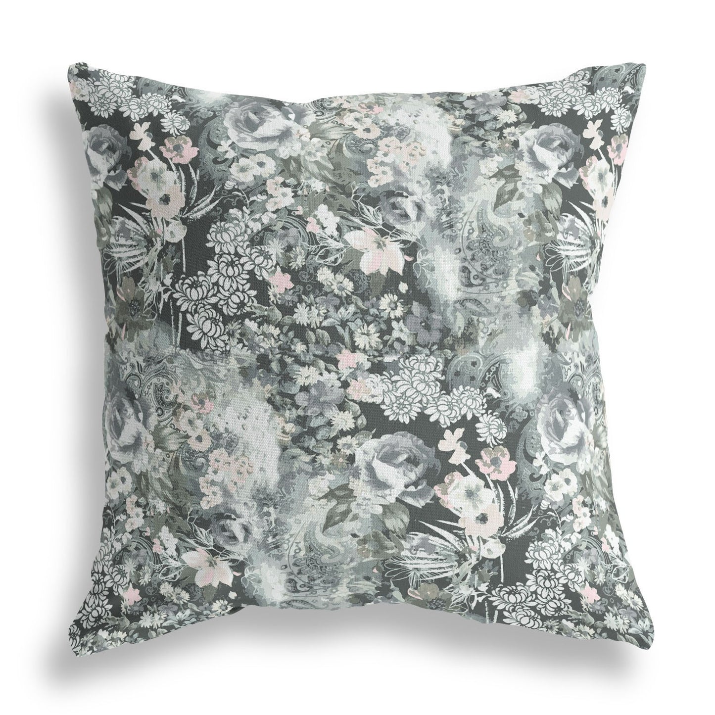 18" Gray White Springtime Indoor Outdoor Throw Pillow