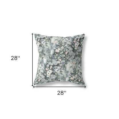 18" Gray White Springtime Indoor Outdoor Throw Pillow